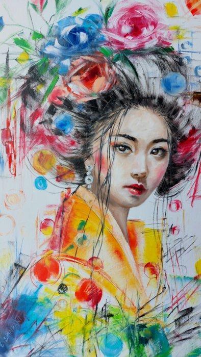 Elisa Brindani - Geisha astratta, Antiek en Kunst, Kunst | Schilderijen | Modern