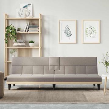 vidaXL Slaapbank met bekerhouders stof taupe, Verzenden