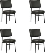 Set van 4 Donkergrijze leren moderne retro eetkamerstoelen -, Nieuw, Vier, Leer, Ophalen of Verzenden