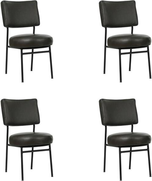 Set van 4 Donkergrijze leren moderne retro eetkamerstoelen -, Huis en Inrichting, Stoelen, Overige kleuren, Vier, Nieuw, Leer