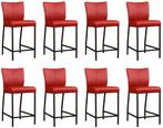 Set van 8 Rode leren moderne barkrukken - poot vierkant, Nieuw, Vijf, Zes of meer stoelen, Modern, Leer