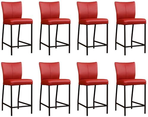 Set van 8 Rode leren moderne barkrukken - poot vierkant, Maison & Meubles, Chaises, Enlèvement ou Envoi