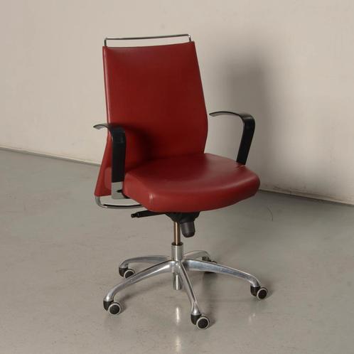 Franch Dorso bureaustoel, rood leder, vaste armsteunen, Maison & Meubles, Chaises de bureau, Enlèvement ou Envoi