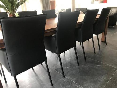 Set van 8 leren eetkamerstoelen - zwart leer - Echt leer,, Huis en Inrichting, Stoelen, Overige kleuren, Nieuw, Leer, Ophalen of Verzenden