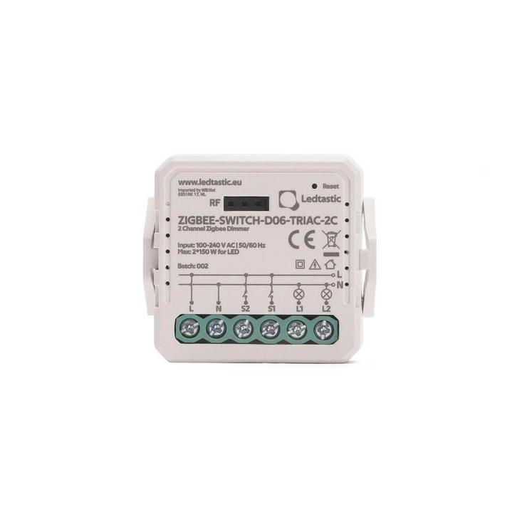 Ledtastic ZIGBEE-SWITCH-D06-TRIAC-2C dubbele dimmer - Zigbee, Hobby en Vrije tijd, Elektronica-componenten, Verzenden