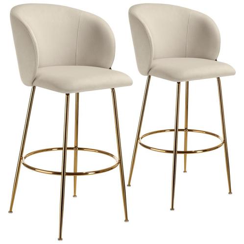 tectake Barkruk Luana, met rugleuning, fluweellook - creme/g, Huis en Inrichting, Barkrukken, Verzenden