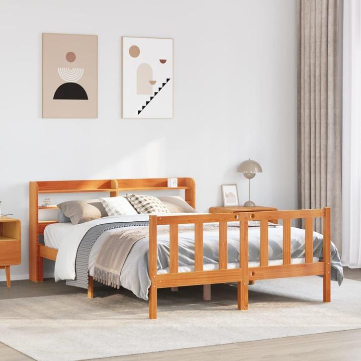 vidaXL Bedframe met hoofdbord massief grenenhout wasbruin, Huis en Inrichting, Slaapkamer | Bedden, Nieuw, Verzenden