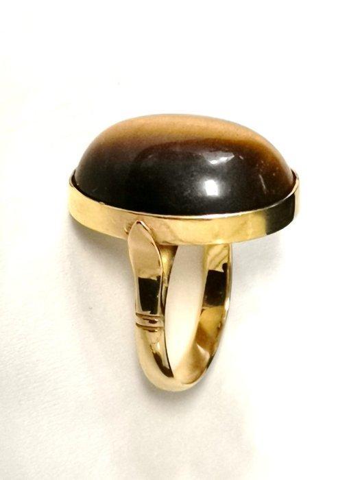 Ring - 18 karaat Geel goud Kattenoog (Chrysoberil), Handtassen en Accessoires, Ringen