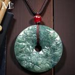 Handgesneden nefriet jade hanger - Floral Bi Disc - Hoogte: