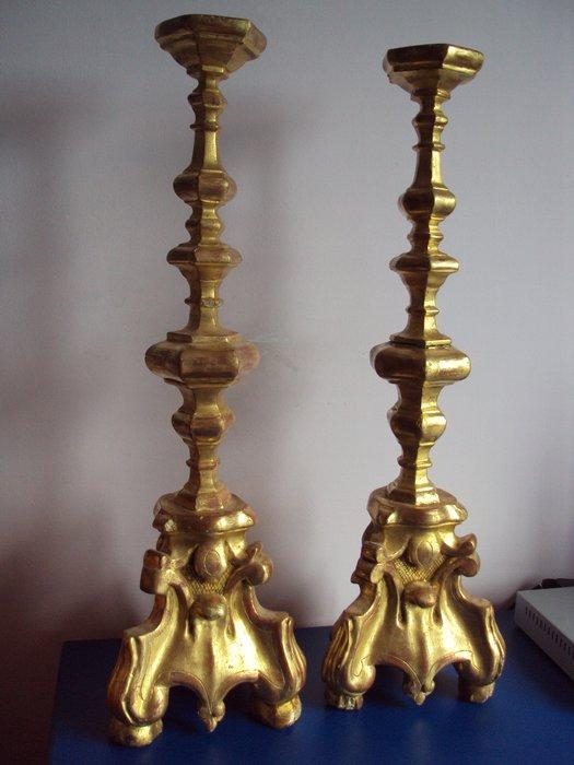 Kandelaar - Verguld hout - Set van barokke altaar kandelaars, Antiek en Kunst, Antiek | Overige Antiek