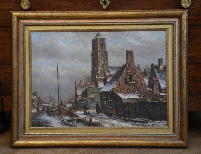 O. R. de Jongh (1812-1896) - Winters stadsgezicht, Antiek en Kunst, Kunst | Schilderijen | Klassiek