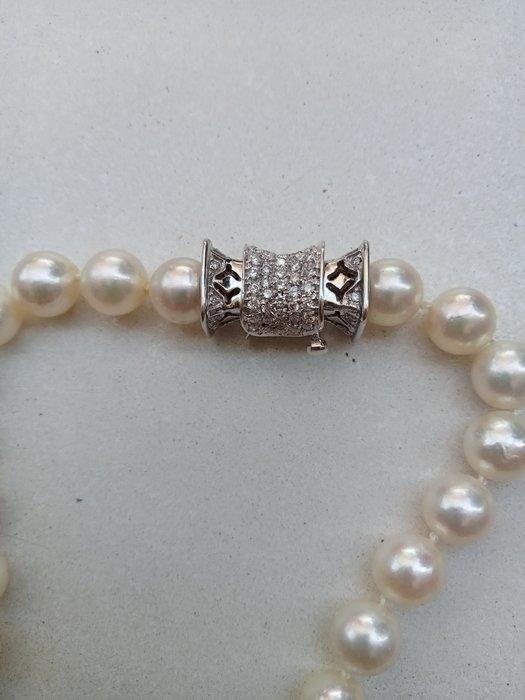 Halsketting - 18 karaat Witgoud Parel - Diamant, Handtassen en Accessoires, Kettingen