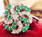 Ring - 18 karaat Witgoud Smaragd - Diamant, Nieuw