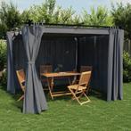 vidaXL Prieel met gordijnen 3x3 m staal antracietkleurig, Tuin en Terras, Verzenden, Nieuw