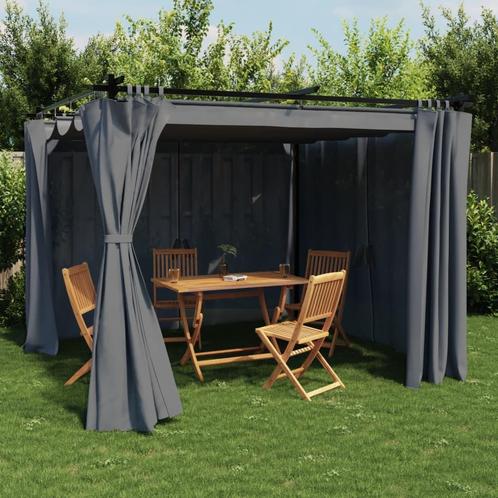 vidaXL Prieel met gordijnen 3x3 m staal antracietkleurig, Tuin en Terras, Partytenten, Nieuw, Verzenden