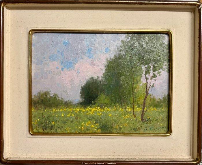 Romeo Borgognoni (1875-1944) - Tra le betulle in Lomellina, Antiek en Kunst, Kunst | Schilderijen | Klassiek