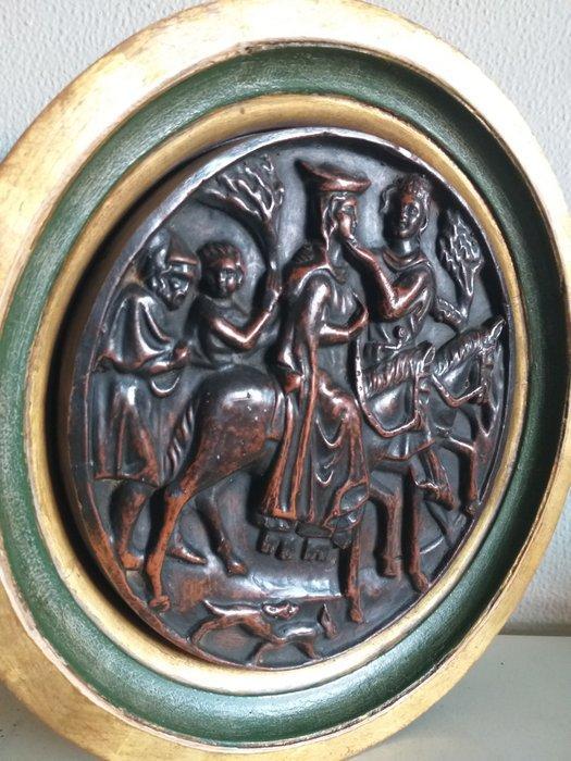 Relief, Escena medieval romántica - 5 cm - Terre cuite,, Antiquités & Art, Curiosités & Brocante