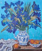 Kirsty Wain - Irises in a Chinese Vase with Oranges, Antiek en Kunst