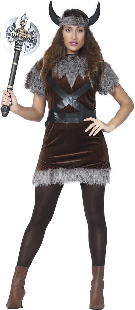 Viking Kostuum Bruin Grijs Dames, Kleding | Dames, Carnavalskleding en Feestkleding, Nieuw, Verzenden