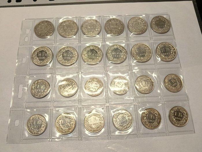 Zwitserland. Lot of 24 coins: 1 & 2 Francs 1920/1967, Postzegels en Munten, Munten | Europa | Niet-Euromunten