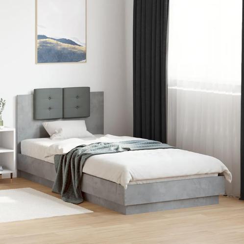 vidaXL Bedframe met hoofdeinde bewerkt hout betongrijs, Huis en Inrichting, Slaapkamer | Bedden, Nieuw, Verzenden