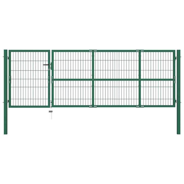 vidaXL Tuinhekpoort met palen 350x100 cm staal groen, Tuin en Terras, Tuinpoorten, Nieuw, Verzenden
