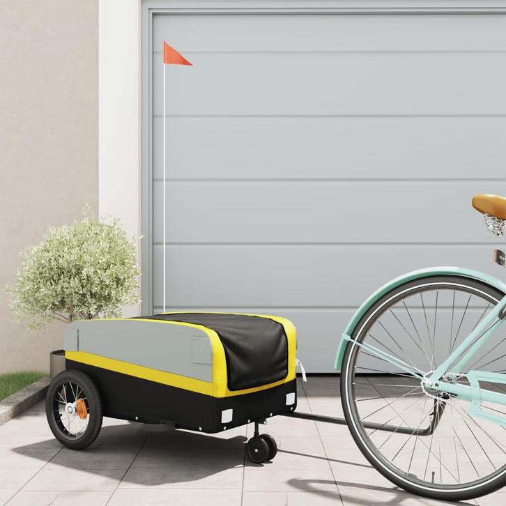 vidaXL Fietstrailer 30 kg ijzer zwart en geel, Fietsen en Brommers, Fietsaccessoires | Aanhangwagens en Karren, Nieuw, Verzenden