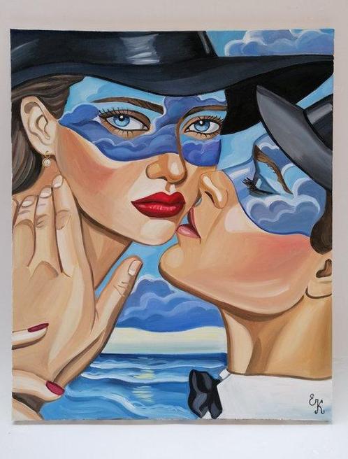 Elena Khmeleva (1966) - Les amoureux. Hommage à Magritte., Antiek en Kunst, Kunst | Schilderijen | Modern