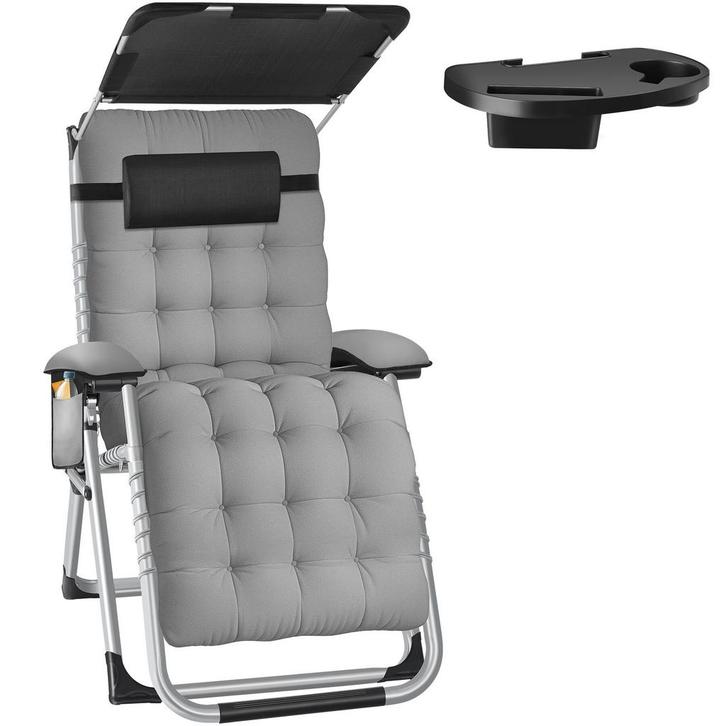 tectake Ligstoel Cloud II met zonnekap, opvouwbaar - lichtgr, Tuin en Terras, Overige Tuin en Terras, Verzenden