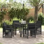 vidaXL 5-delige Tuinset met Kussens Zwart Poly Rattan, Tuin en Terras, Tuintafels, Verzenden, Nieuw