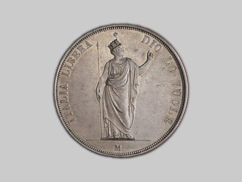 Italie, Gouvernement Provisoire de Lombardie 5 Lire 1848, Postzegels en Munten, Munten | Europa | Niet-Euromunten