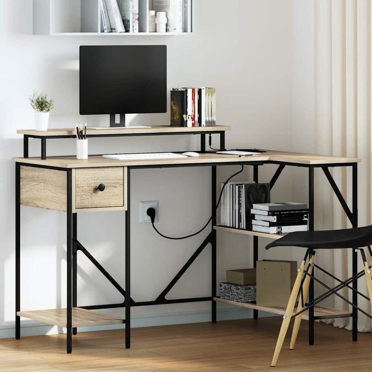 vidaXL Bureau met lade Sonoma eiken 120 x 79 x 86,5 cm, Huis en Inrichting, Bureaus, Nieuw, Verzenden