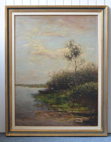 Victor Bauffe (1849-1921) - Polderlandschap met een man in
