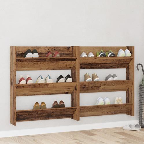 vidaXL Wand Schoenkasten 2 pcs Oud hout 60 x 18 x 60 cm, Huis en Inrichting, Kasten | Schoenenkasten, Nieuw, Verzenden