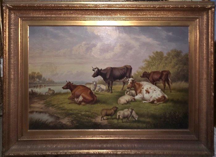 William Eddowes Turner (c.1820-1885) - Mucche e pecore a, Antiek en Kunst, Kunst | Schilderijen | Klassiek
