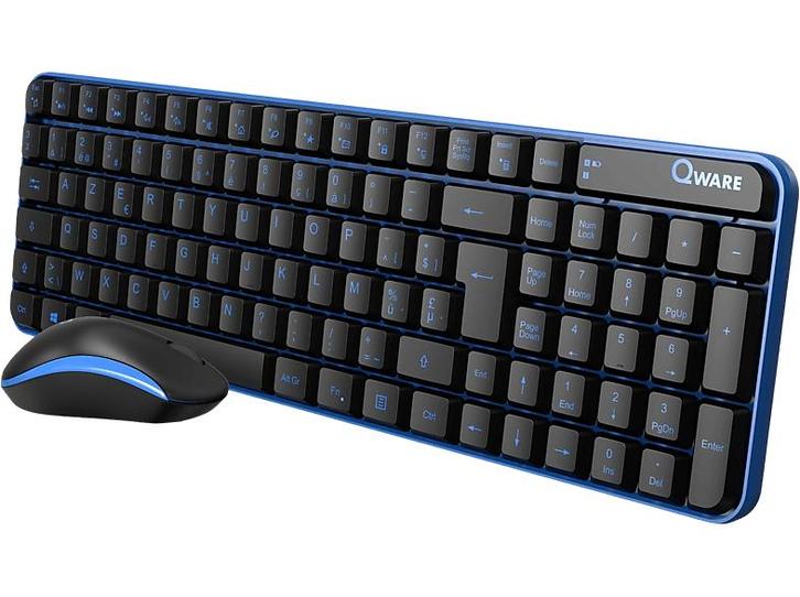 Qware - Draadloos toetsenbord + muis - Azerty - Blauw, Computers en Software, Toetsenborden, Draadloos, Azerty, Nieuw, Verzenden