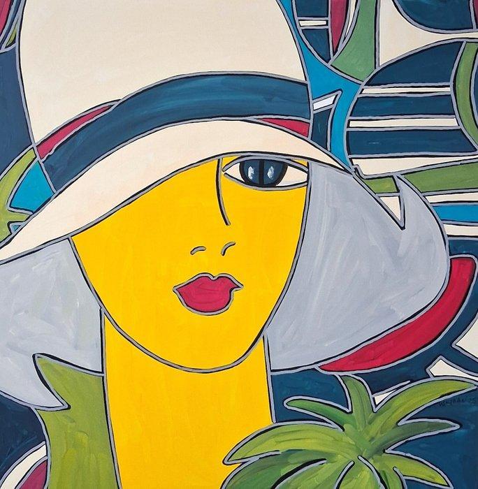 Patricia Kleyman - Portrait dune Parisienne à la capeline, Antiek en Kunst, Kunst | Designobjecten