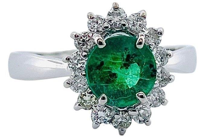 Zonder Minimumprijs - Ring - 18 karaat Witgoud Smaragd -, Handtassen en Accessoires, Ringen