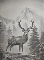 Arazzo en jacquard dalpaga « Cervo maestoso » Montagne -, Antiek en Kunst