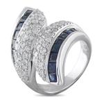Ring 18K witgouden ring met 1,42ct diamant en saffier -, Nieuw