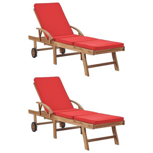 vidaXL Chaises longues avec coussins 2 pcs Bois de teck, Jardin & Terrasse, Chaises longues, Neuf, Envoi