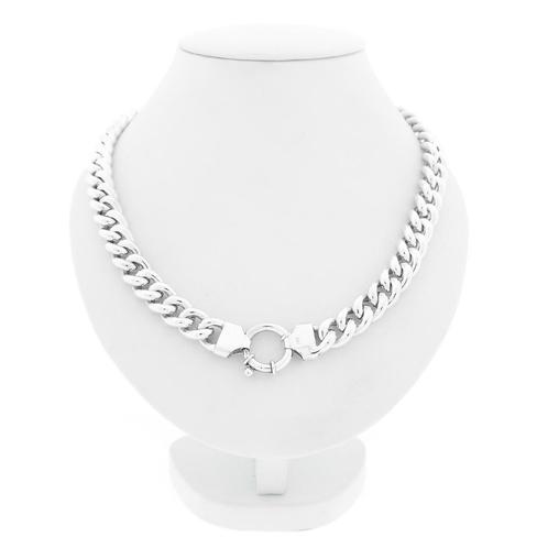 Zilveren gourmetschakel ketting | 43 cm (grote veerring), Handtassen en Accessoires, Kettingen, Overige kleuren, Gebruikt, Zilver