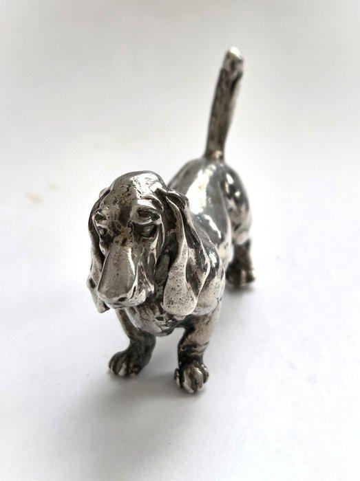 Beeldje, Basset hound - 4.3 cm - .800 zilver, Antiquités & Art, Antiquités | Argent & Or
