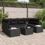 vidaXL 7-delige tuinset met kussens - zwart poly rattan, Verzenden, Nieuw
