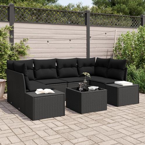 vidaXL 7-delige tuinset met kussens - zwart poly rattan, Tuin en Terras, Tuinsets en Loungesets, Nieuw, Verzenden