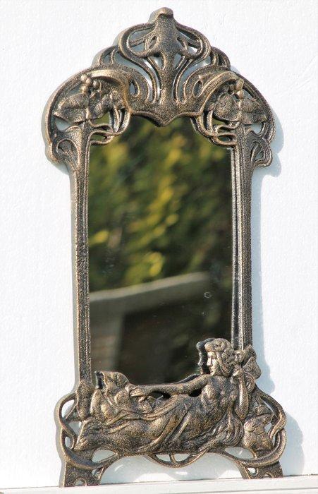 Spiegel- ART NOUVEAU - GIETIJZER glas, Antiek en Kunst, Kunst | Designobjecten