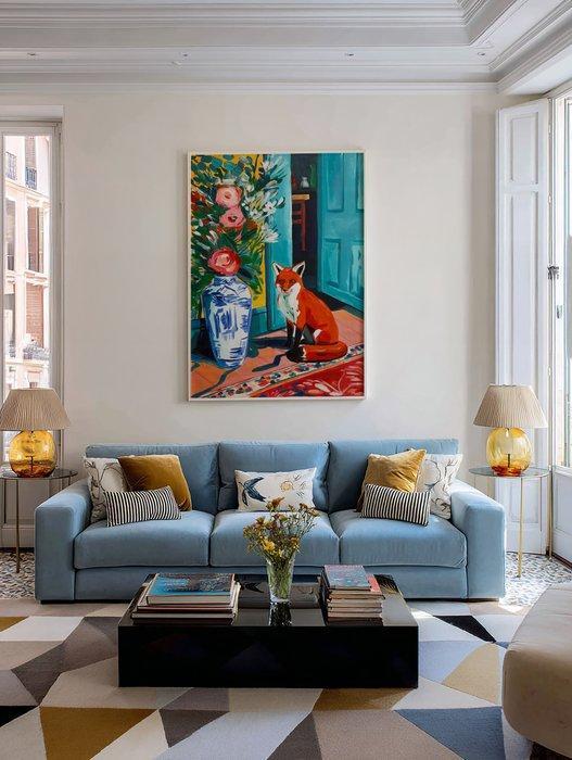 E. García - EL ZORRO Y LAS FLORES XL (NO RESERVE), Antiquités & Art, Art | Peinture | Moderne