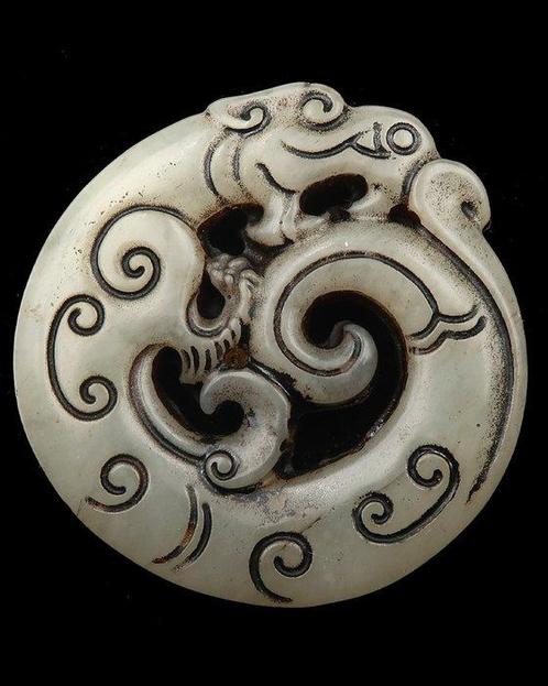 Amulette porte bonheur - Dragon impérial - Serpentine -, Antiquités & Art, Antiquités | Livres & Manuscrits