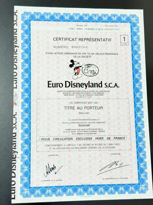 Euro Disneyland S.C.A. (Euro Disney) - 1 Certificat, Verzamelen, Disney