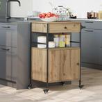vidaXL Keuken Trolley Ambachtelijk Eikenhout & & Zwart 56 x, Verzenden, Nieuw